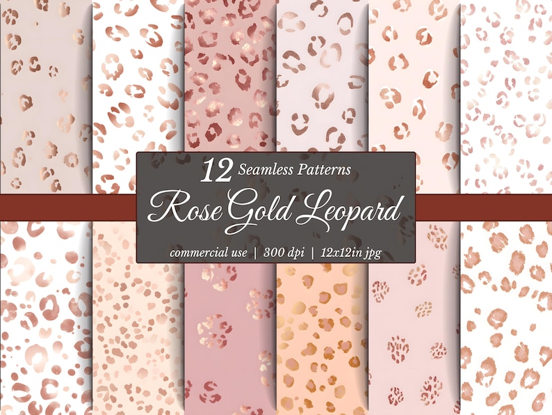 Rose Gold Leopard Seamless Patterns, Metallic Animal Print (digital ...