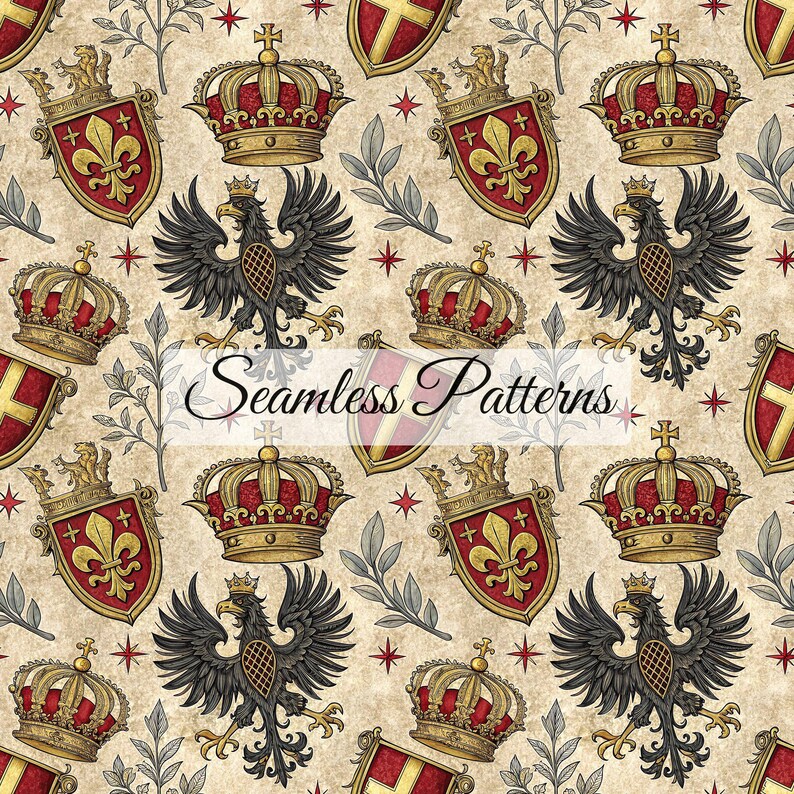 Heraldic Patterns Medieval Heraldry Digital Paper: Seamless Vintage Patterns (commercial ...