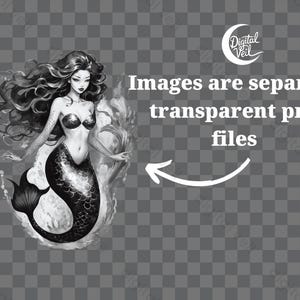 Dark Sirene Clipart: Mystische Meerjungfrau, Aquarell Fantasy & Elegante Meeresgöttinnen (Kommerzielle Nutzung) Bild 6
