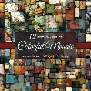 Carta digitale con mosaico colorato in pietra: pacchetto texture rustica (12x12 JPG)