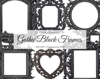 Gothic Black Frames PNG Bundle: Victorian Clipart for DIY (Commercial Use)