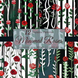 Minimalist Rose Digital Paper: Seamless Floral Patterns (Instant Download)