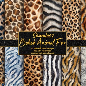 Papel digital de pele de animal com bokeh sem costura - 12 padrões JPG em mosaico, texturas de pele sintética de alta resolução de 300 DPI para impressão e design