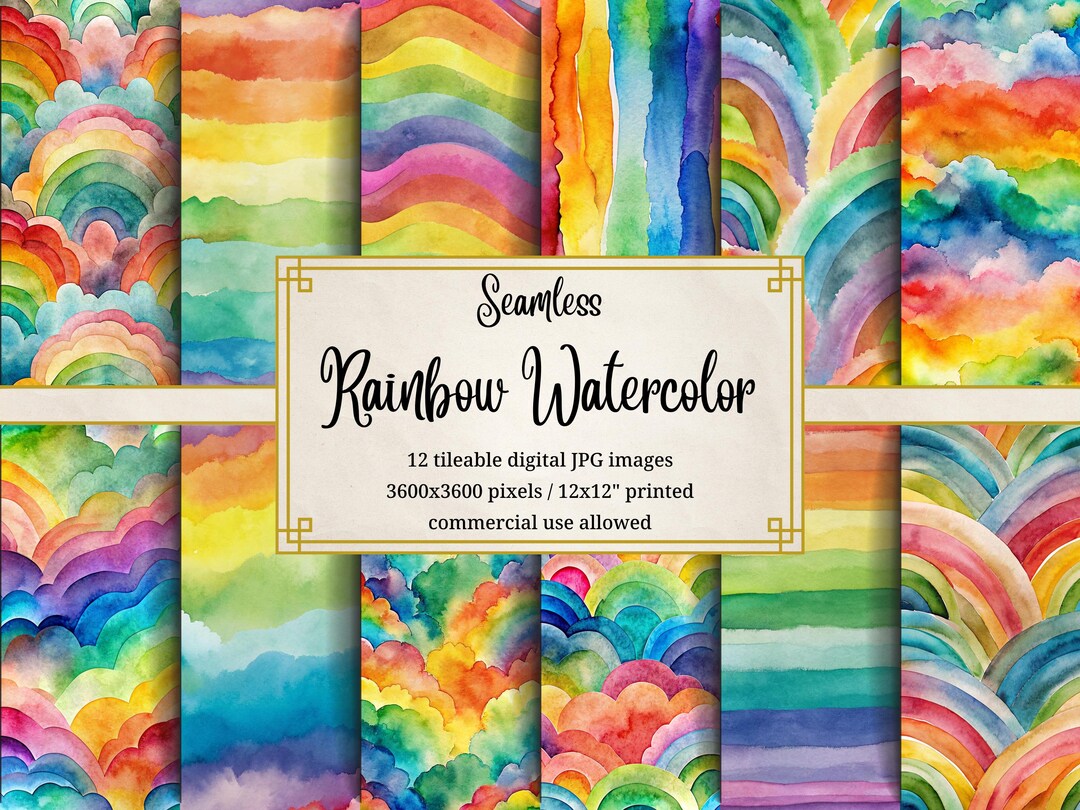 Watercolor Rainbow Seamless Patterns Bundle | Digital Paper Pack ...