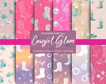 Cowgirl Glam Digital Paper Pack: Western Sparkly Backgrounds (12x12 JPG Files)