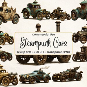 Steampunk Vehicle Clipart PNG Set Vintage Car Graphics Retro Automobile Junk Journal Kit Sublimation Designs Instant Download