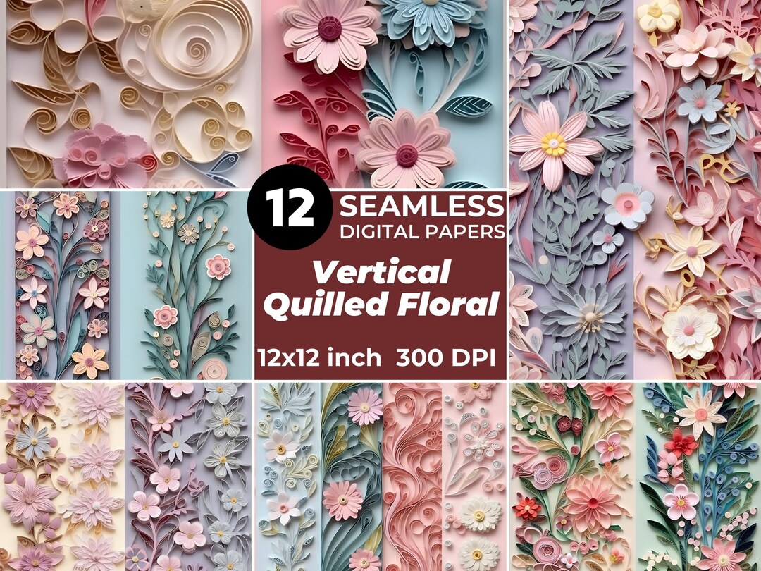 Ut Patterns Quilled Floral Patterns: 12 Two-tone Seamless Designs (digital Download ...