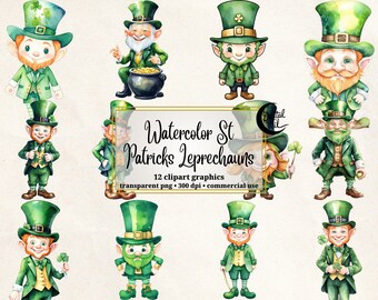Watercolor Leprechaun Clipart: St Patrick's Day PNG Graphics (Digital Download)