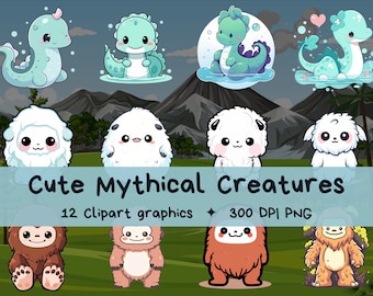 Mythical Creatures Clipart – Yeti, Nessie, Bigfoot (Digital Download)