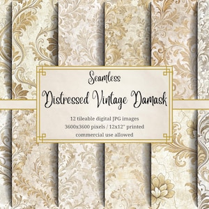 Confezione di carta digitale damascata vintage, motivo beige dorato senza soluzione di continuità, sfondo per carta da parati barocca vittoriana, invito a nozze, scrapbooking, decorazione