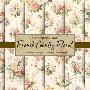 Pacchetto di carta digitale floreale francese con sfondi floreali vintage senza soluzione di continuità per scrapbooking, cancelleria, inviti e regali
