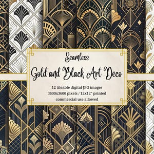 Art Deco Muster Bundle Gold Schwarz Gatsby Hintergrund Great Gatsby Hochzeit Tapete 1920er Jahre Design NYC Skyline Paper Pack Vintage Geometrisch