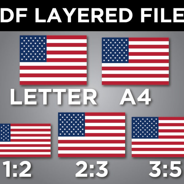 USA flag PDF vector digital download various sizes (A4, Letter, standard flag, etc.)