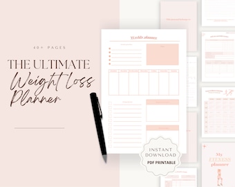 Weight Loss & Digital Fitness Planner, Weight Loss Tracker, Habit Tracker, Self Care Tracker, Workout Planner | Digital Download 40 + Pages
