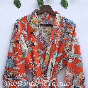 Monkey Print Cotton Kimono Robe: Summer Beach Cover Up