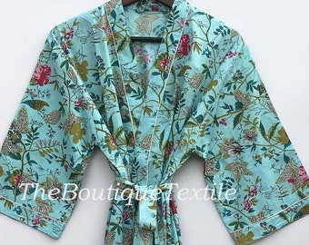 Kimono-Robe aus Baumwolle mit Blumenmuster: Leichte Loungewear