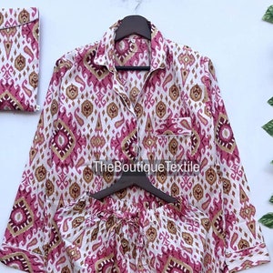 Luxury Hand Printed Indian Cotton Pajama, Night Wear Suite, Bridesmaid Pajama Set, Pure Cotton Pyjama Set, Women Cotton Pyjama Set