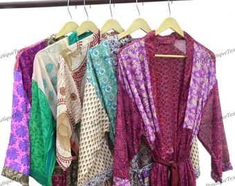 Vintage Silk Sari Kimono Robe: Lightweight Patchwork Cardigan