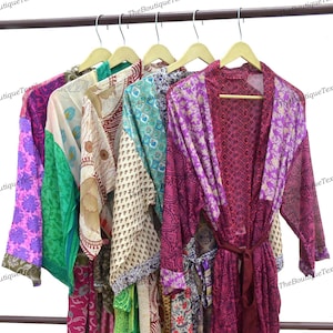 Silk Kimono Bulk Lot, Wholesale Lot Vintage Style, Handmade Vintage Sari Kimono, Lightweight Silk Sari Patchwork Kimono Robe