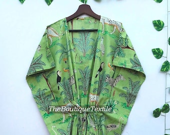 Cotton Kaftan Maxi Dress: Jungle Print Beach Cover Up