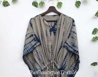 Handgefärbter Rayon-Kaftan, langes Kaftan-Kleid, Maxi-Nachtkleid, Morgenmantel, Maxi-Strandkleid, Geschenk für Sie