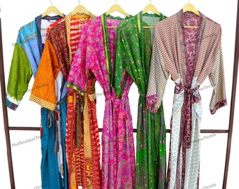 Handmade Vintage Sari Silk Kimono Robe: Patchwork Beach Coverup