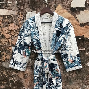 Quilted Cotton Kantha Robe, Dressing Gown, Kantha Kimono Robe, Handmade Sustainable Kantha Long Kimono Robe, Bridesmaid Robe