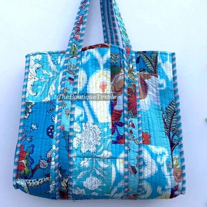 Handmade Cotton Quilted Tote Bag: Floral Patchwork Market Shopper