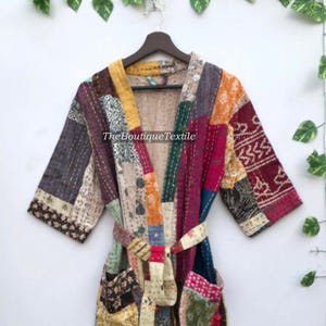 Cotton Kantha Kimono Robe, Handmade Patchwork Kantha Kimono Robe, Cotton Bath Robe, Indian Kantha Traditional, Bridesmaid Robe