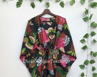 Floral Print Cotton Kaftan Dress: Handmade Lounge Beach Cover-Up