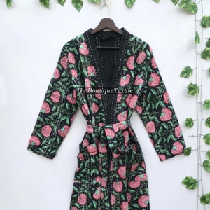 Unisex Classic Kantha Cotton Kimono Robe, Jacket Unisex Bath Robe, Floral Printed Kantha Robe, Handmade Sustainable Eco-fashion Kantha Robe