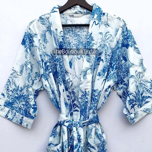 Floral Cotton Kimono Robe: Indian Print Beach Cover Up