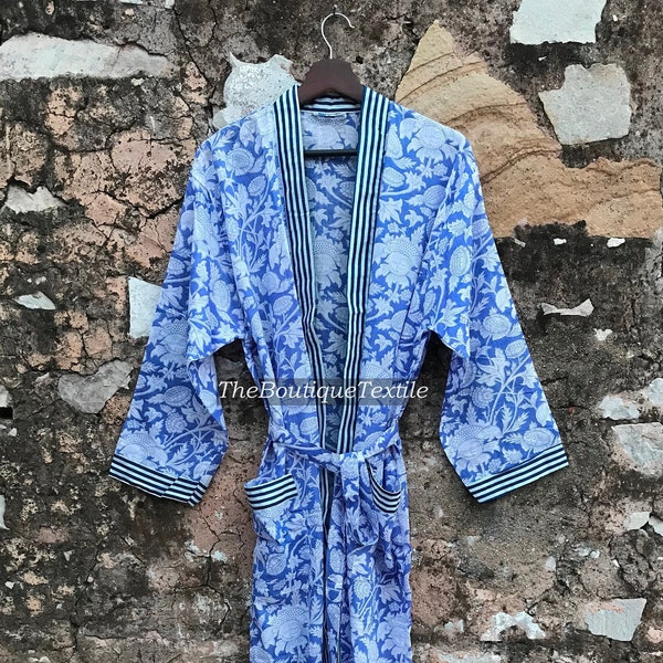 Blockprint Cotton Kimono Robes, Bathrobe, Bridal Robe, Plus Sized Robes, Robe For Women, Beach Cover ups, Bridesmaid Gifts