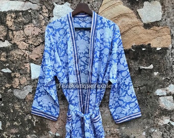 Top Collection Hand Block Cotton Kimono Robe, Dressing Gown, Summer Cotton Robe, Woman Night Wear, Maxi Kimono Robe, Sleepwear Robe