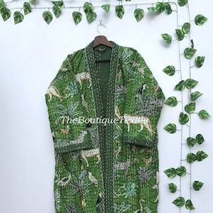long cotton robe, 
indian cotton jacket, bridesmaid robe, house robe, indian kantha jacket, indian kantha coat, lounge and sleepwear