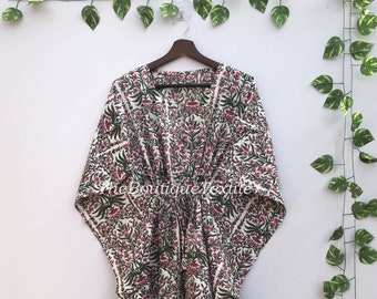 Floral Cotton Kaftan Dress: Handmade Hippie Maxi Beach Cover-Up