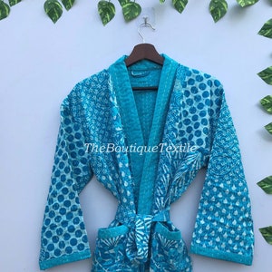 Cotton Kantha Kimono Robe,  100% Cotton Bath Robe, Indian Hand Made Kantha,, with 2 Side Pockets and Cotton Belt, Bath Robe