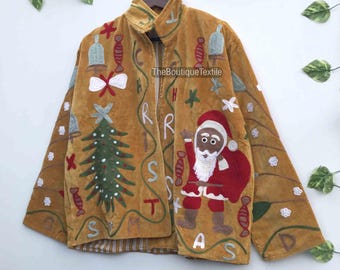 Chaqueta de terciopelo Suzani bordada, hecha a mano al estilo indio, estilo bohemio de invierno.