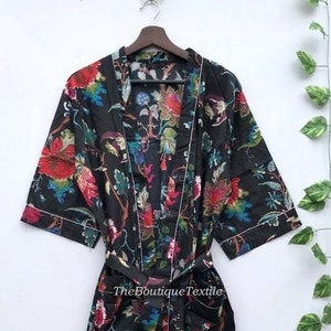 Floral Print Cotton Kimono Robe: Lightweight Summer Dressing Gown