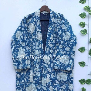 Kantha Cotton Long Kimono Robe, Handmade Unisex Robe, Summer Dressing Gown, Cotton Bath Robe, Traditional Robe, Kantha Jacket Coat