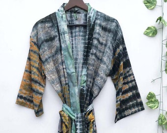 Tie Dye Kimono Robe, Boho Handmade Festival Wear, Vintage Tie Dye Patchwork Duster, Cover Up Kimono, Beach Robe SKT 12