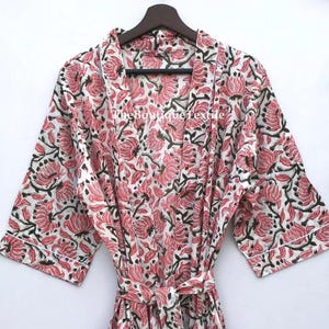 Floral Print Cotton Kimono Robe: Handmade Dressing Gown