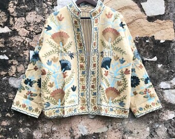 Velvet Suzani Jacket: Hand Embroidered Boho Coat