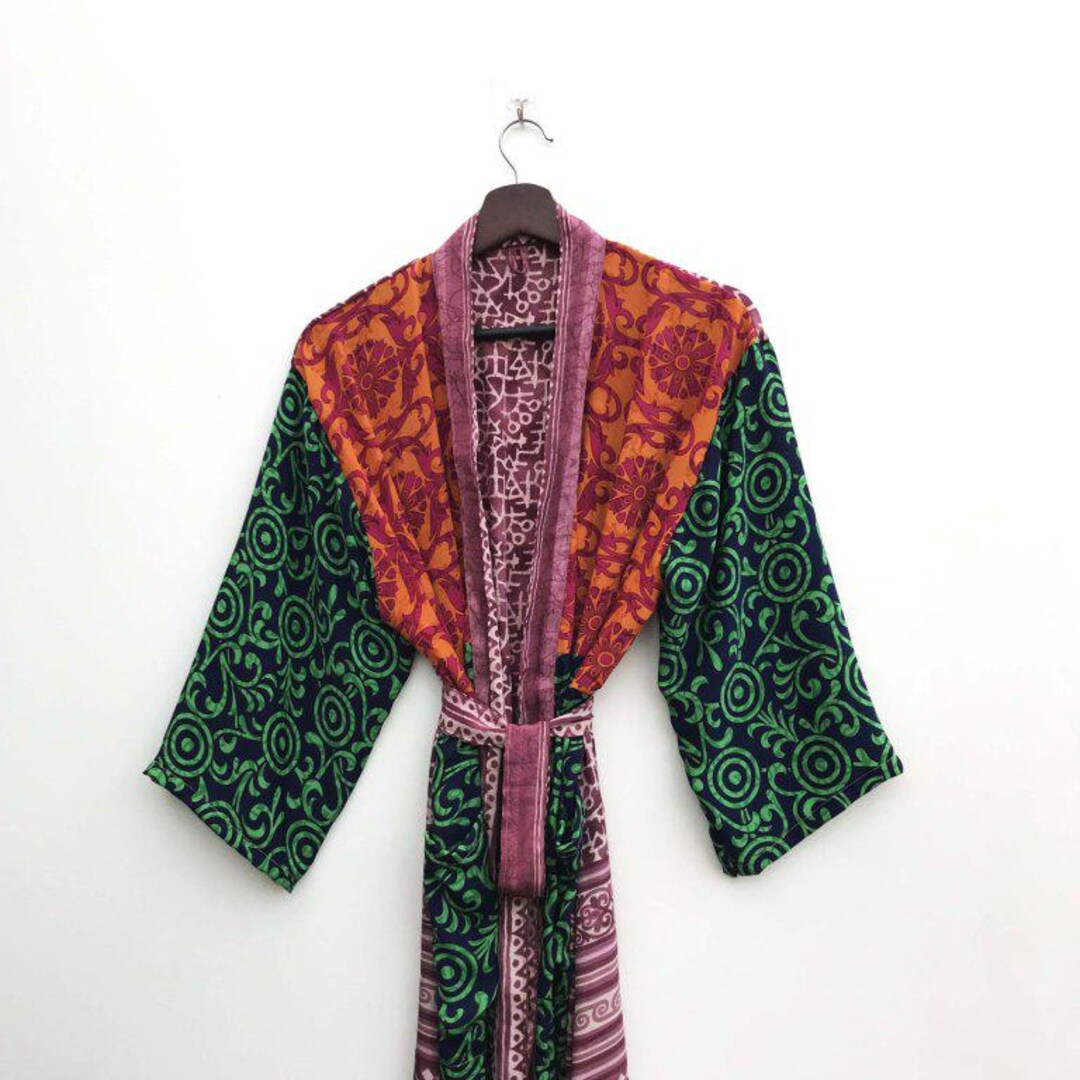 Upcycled Old Robe Upcycled Silk Bland Duster, Boho Patchwork Robe, Morning Gown, Colorful ...