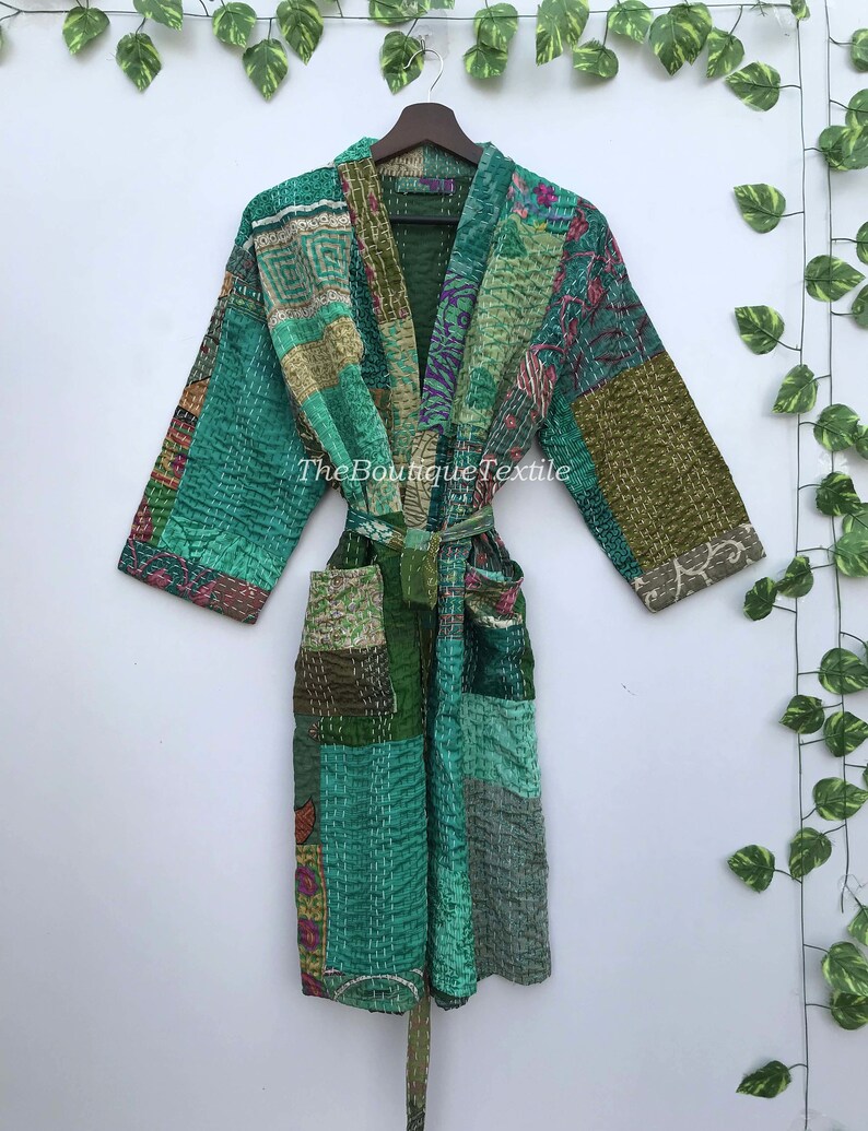 Quilted Kimono Robe Jacket,
Kantha Wholesale Kimono,
Women Long Quilted Robe,
Turkish Kimono Bathrobe,
Kimono Cotton for Women, Silk Patchwork Robe