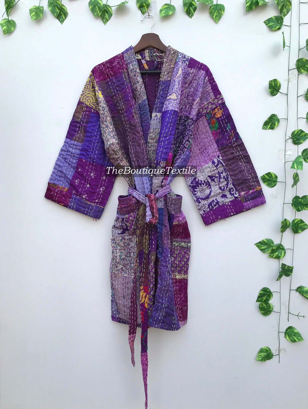 Kantha Robe Long Hand Made Cotton Silk Kantha Kimono Robe, Cotton Bath Robe, Indian ...