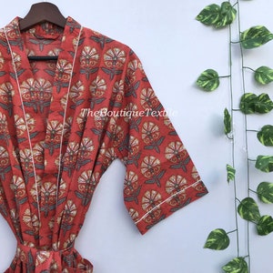 100% Cotton Kimono Robe For Women, Organic Cotton Women Top Long Kimono, Plus Sized Robes, Lounge Wear, Casual wear, Beachwear image 4