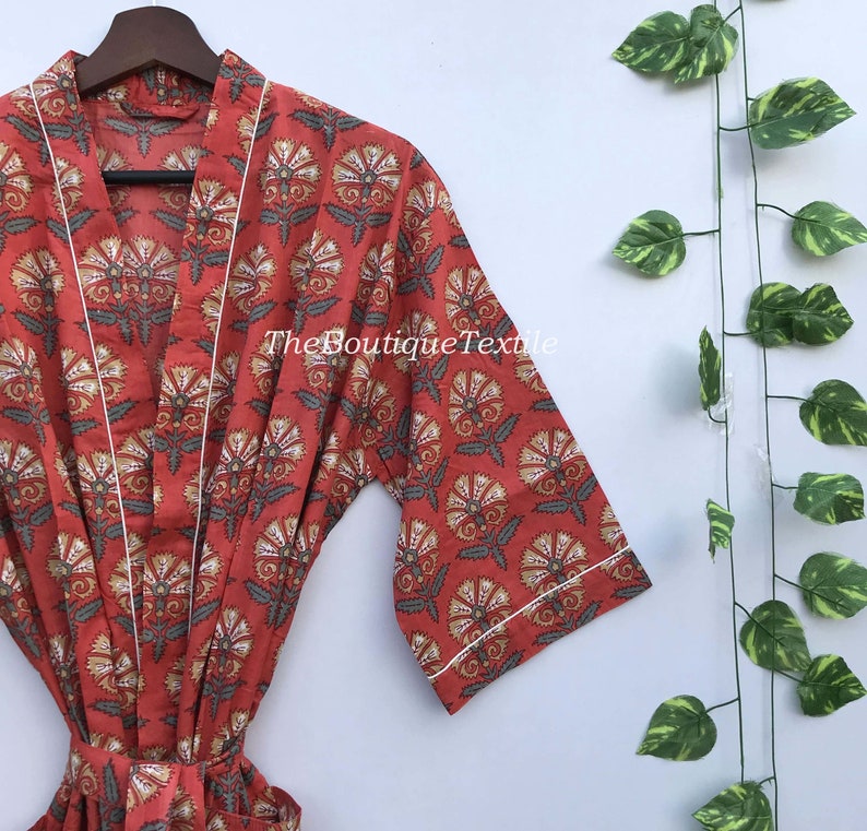 100% Cotton Kimono Robe For Women, Organic Cotton Women Top Long Kimono, Plus Sized Robes, Lounge Wear, Casual wear, Beachwear image 4