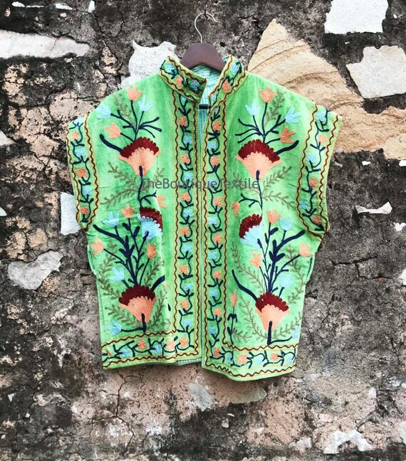 ベルベット刺繍ジャケットコート、ノースリーブコットンスザニ 