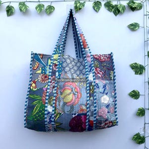 Handmade Floral Patchwork Tote: Quilted Cotton Shoulder Bag